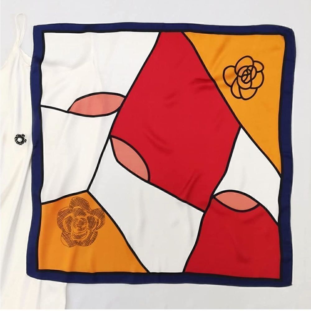 Floral Color Block Silky Scarf - Picture 2 of 5
